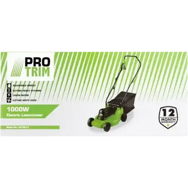 Pro Trim Green & Black Electric Lawn Mower 1000W