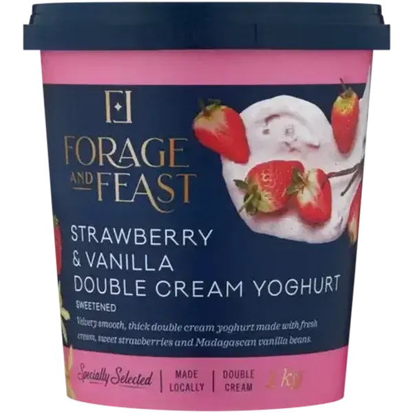 Forage And Feast Strawberry & Vanilla Double Cream Yoghurt 1kg