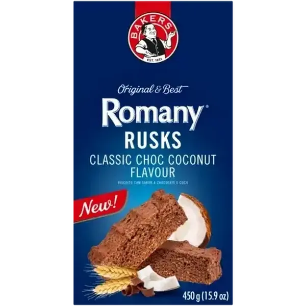 Bakers Romany Classic Choc Coconut Flavour Rusks 450g