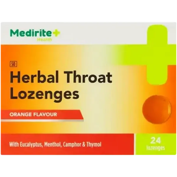 Medirite Orange Flavour Herbal Throat Lozenges 24 Pack