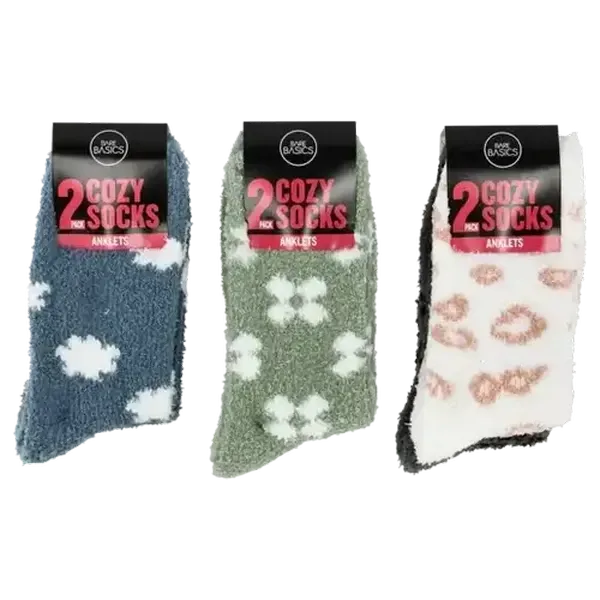 Bare Basics Ladies Cosy Funky Anklet Socks 4-7 2-Pack (Design May Vary)
