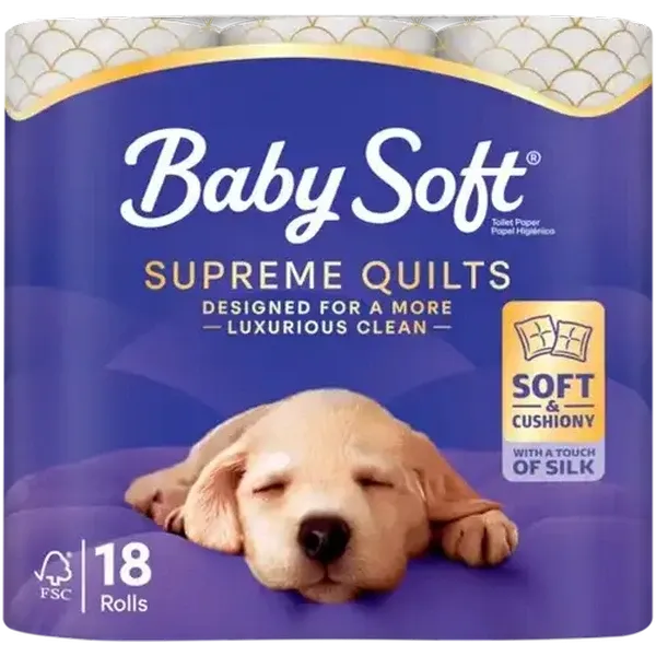 Baby Soft 2 Ply Supreme Quilts Luxury Toilet Tissue Roll 18 Pack