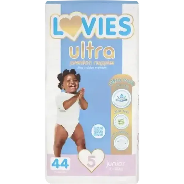 Lovies Ultra Premium Size 5 12-25kg Disposable Nappies 44 Pack