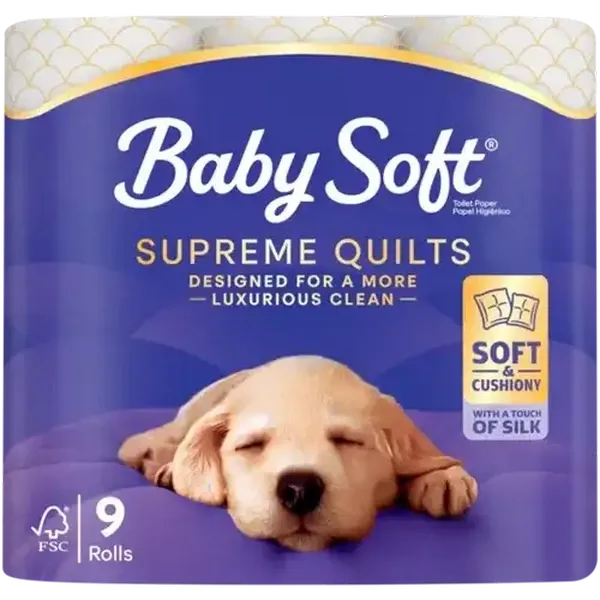 Baby Soft 2 Ply Supreme Quilts Luxury Toilet Tissue Roll 9 Pack