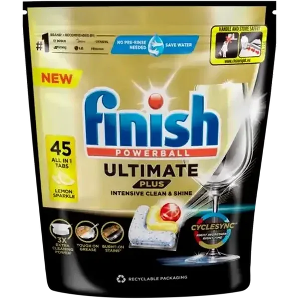 Finish Ultimate Plus Lemon Sparkle All-In-1 Dishwashing Tablets 45 Pack