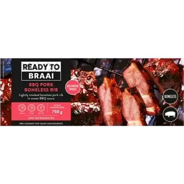 Ready To Braai BBQ Pork Boneless Ribs 750g