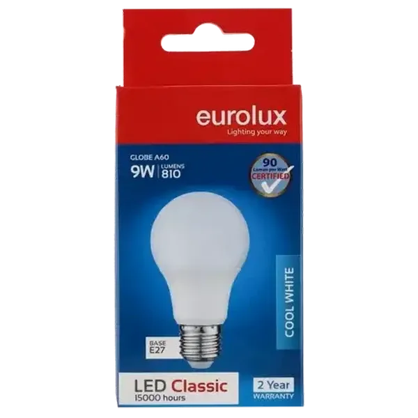 Eurolux A60 LED Globe Cool White E27 Edison Screw 9W