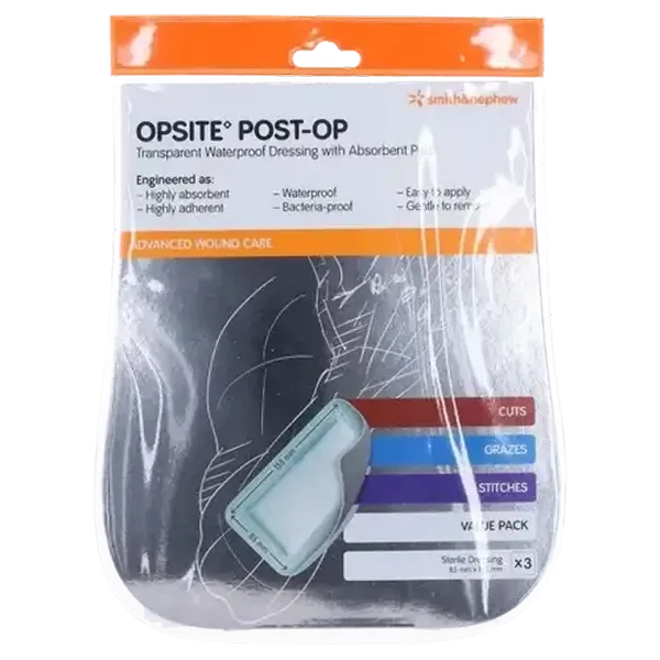 Smith+Nephew Opsite Post-Op Transparent Waterproof Dressing with Absorbent Pad 85 x 155mm 3 Pack