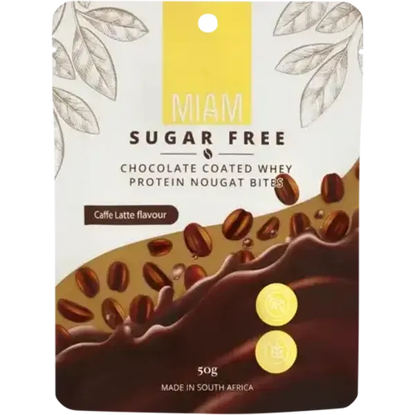 Miam Caffe Latte Flavour Chocolate Coated Whey Protein Nougat Bites 50g
