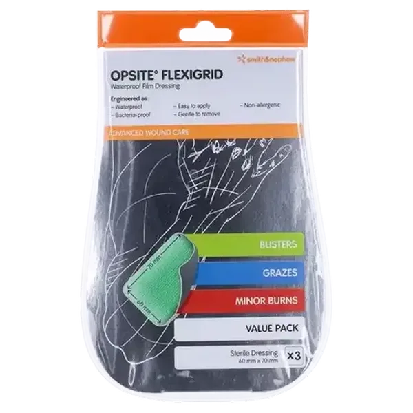 Smith+Nephew Opsite Post-Op Transparent Waterproof Film Dressing 60 x 70mm 3 Pack