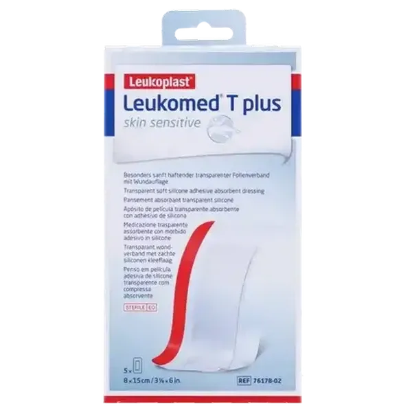 Leukoplast Leukomed T Plus Silicone Adhesive Dressing 8 x 15cm 5 Pack
