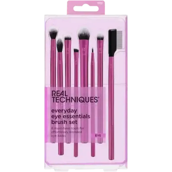 Real Techniques Pink Everyday Eye Essentials Makeup Brush Set 8 Piece