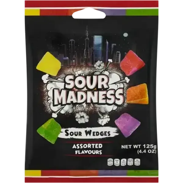 Sour Madness Assorted Flavours Sour Wedges 125g