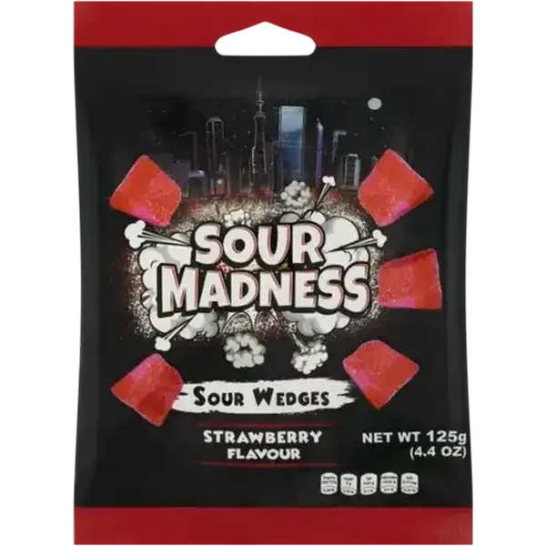 Sour Madness Strawberry Flavour Sour Wedges 125g