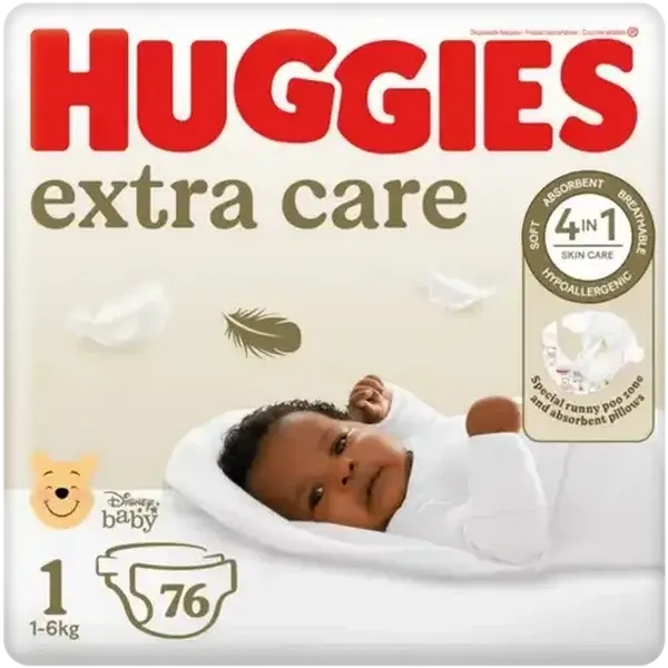 Huggies Extra Care Size 1 Disposable Nappies 76 Pack