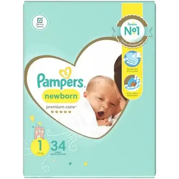 Pampers Premium Care Size 1 Disposable Nappies 34 Pack