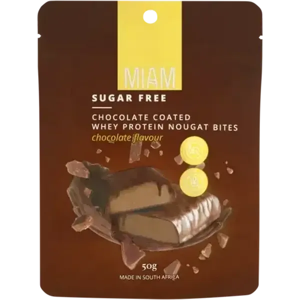 Miam Chocolate Flavour Chocolate Coated Whey Protein Nougat Bites 50g