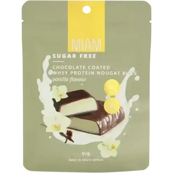 Miam Vanilla Flavour Chocolate Coated Whey Protein Nougat Bites 50g