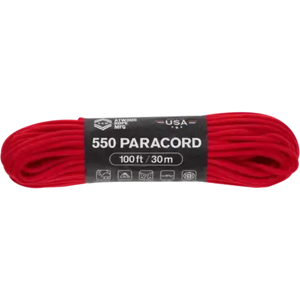 Atwood Rope MFG Red 550 Paracord 100ft / 30m