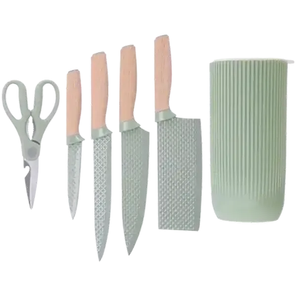 MWA Luxury Wooden Non-Stick Diamond Pattern Knife Block Set 6 Piece