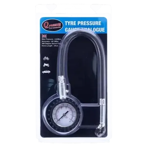 Q Premium Black & Silver Analogue Tyre Pressure Gauge