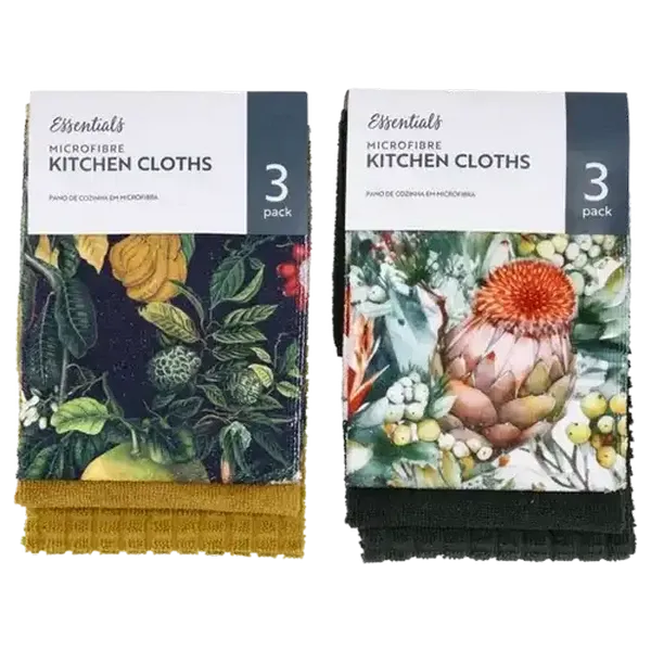 Essentials Dublin Microfibre Kitchen Cloths 40 x 60cm 3-Pack (Design May Vary)