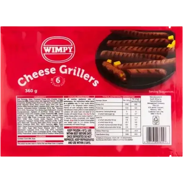 Wimpy Frozen Cheese Grillers 6 Pack