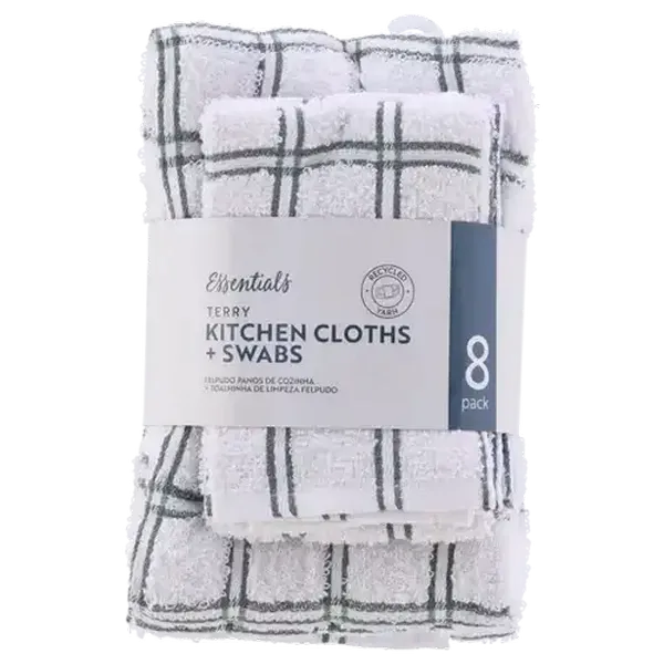 Essentials Terry Kitchen Cloths & Swabs 8-Pack