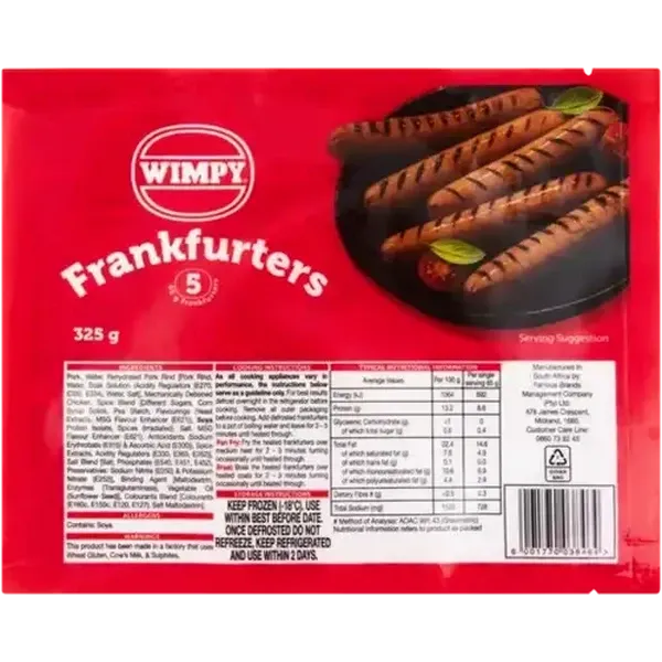 Wimpy Frozen Frankfurters 5 Pack