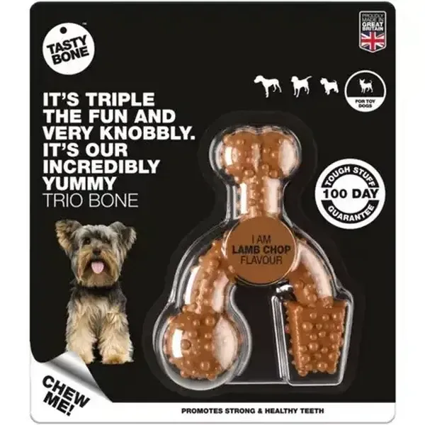 TastyBone Lamb Chop Flavour Trio Bone Dog Chew Toy