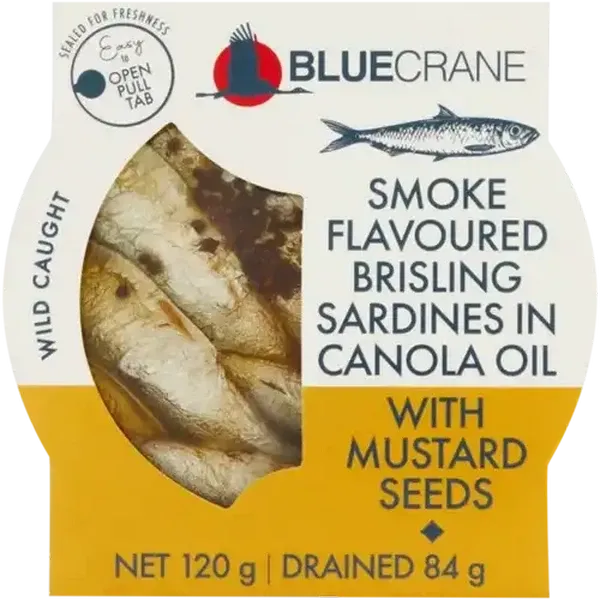 Blue Crane Smoke Flavoured Brisling Sardines in Canola Oil with Mustard Seeds 120g