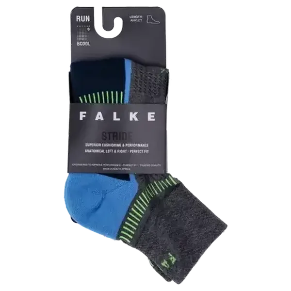 FALKE Grey Heather/Teal Yellow Stride Anklet Socks Size 4-6