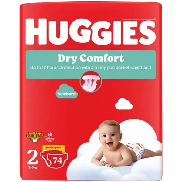 Huggies Dry Comfort Size 2 Disposable Nappies 74 Pack