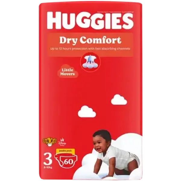 Huggies Dry Comfort Size 3 Disposable Nappies 60 Pack