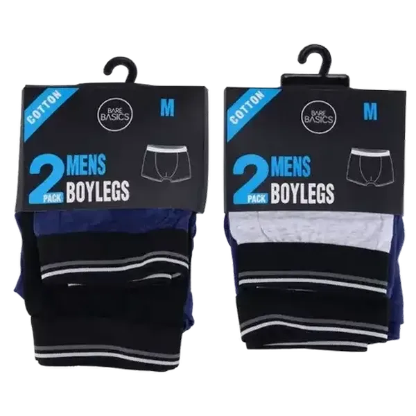 Bare Basics Medium Men's Boylegs Underwear 2-Pack (Colour May Vary)