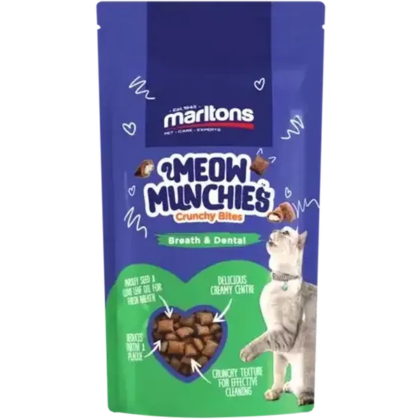 Marltons Meow Munchies Breath & Dental Crunchy Bites Cat Treats 50g