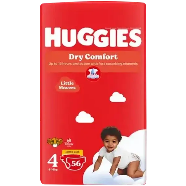 Huggies Dry Comfort Size 4 Disposable Nappies 56 Pack