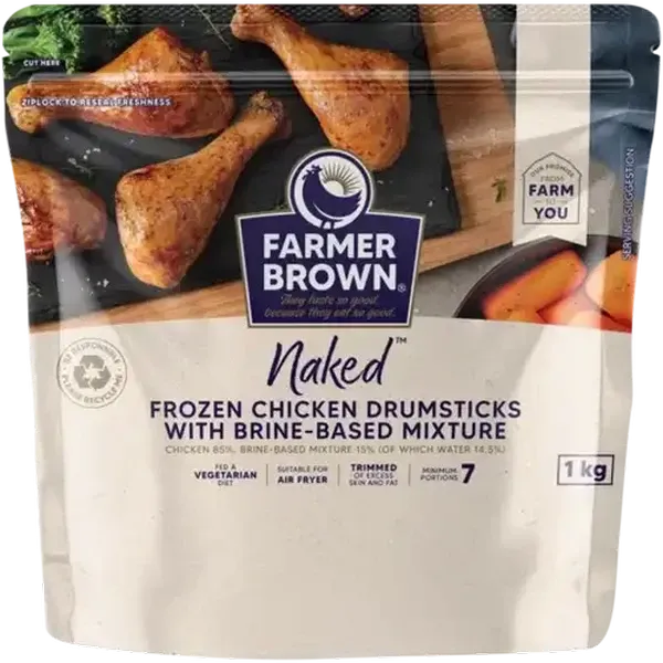 Farmer Brown Naked Frozen Chicken Drumsticks with Brine-Based Mixture 1kg