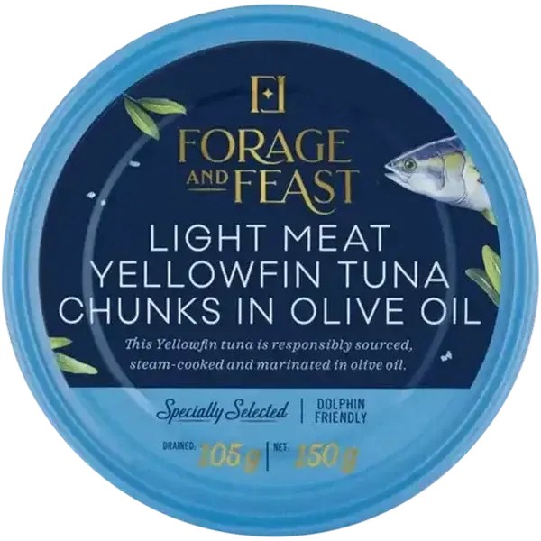 Forage And Feast Light Meat Yellowfin Tuna Chunks in Olive Oil 150g