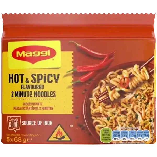Maggi Hot & Spicy Flavoured 2 Minute Noodles 5 x 68g
