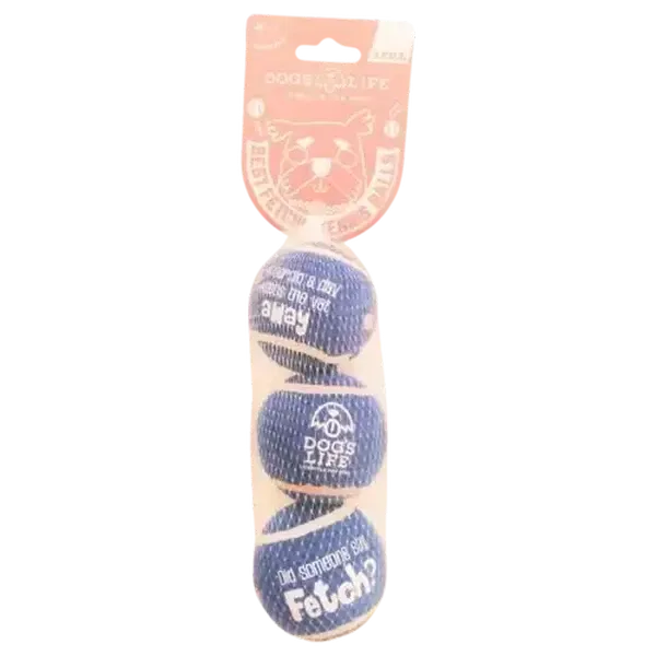 Dog's Life Blue Tennis Ball Dog Toy Medium 3-Pack