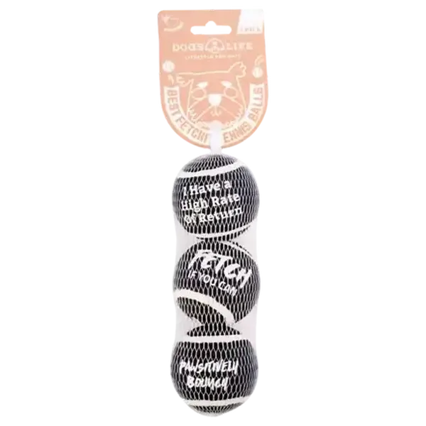 Dog's Life Black Tennis Ball Dog Toy Medium 3-Pack