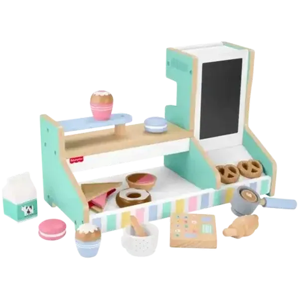 Fisher-Price Wooden Coffee Shop Pretend Play Set 20-Pieces