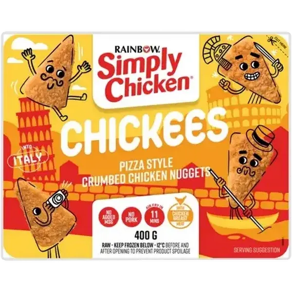 RAINBOW Simply Chicken Frozen Chickees Pizza Style Crumbed Chicken Nuggets 400g