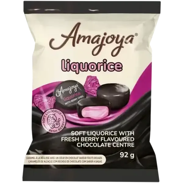 Amajoya Soft Liquorice with Fresh Berry Flavoured Chocolate Centre 92g