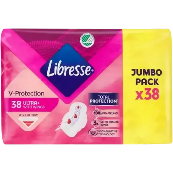 Libresse V-Protection Regular Flow Ultra+ Sanitary Pads with Wings 38 Pack