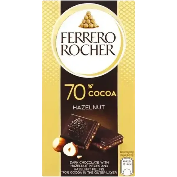 Ferrero Rocher Hazelnut 70% Dark Chocolate Slab 90g
