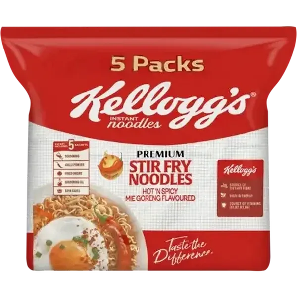 Kellogg's Hot 'n Spicy Mie Goreng Flavoured Premium Stir Fry Noodles 5 x 80g