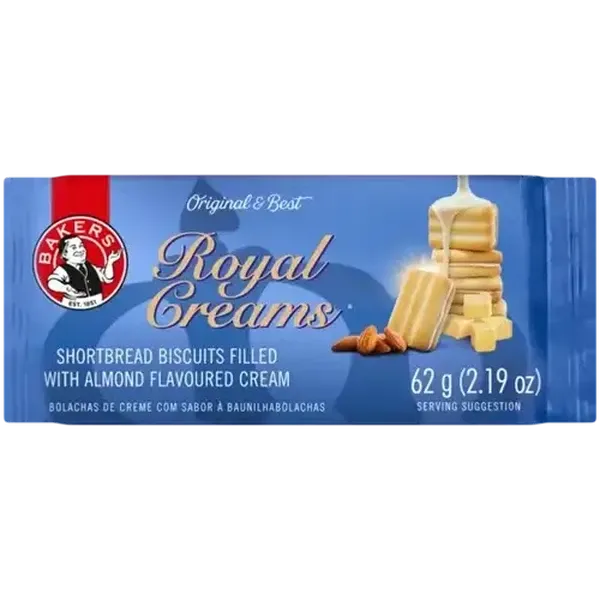 Bakers Royal Creams Shortbread Biscuits Filled with Almond Flavoured Cream 62g