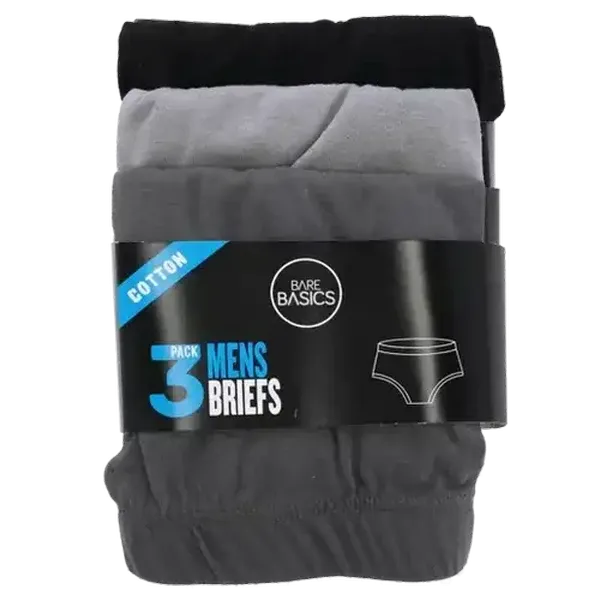 Bare Basics Mens Basic Cotton Briefs Extra Large 3-Pack